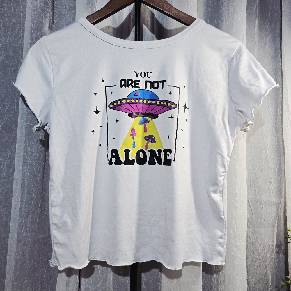 White UFO Graphic Crop Top
